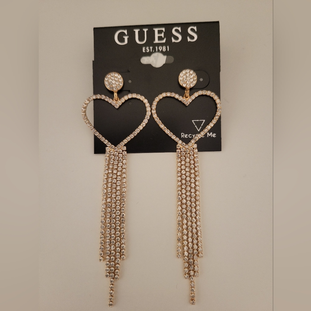 NWT Guess Gold Heart Rhinestone Earrings